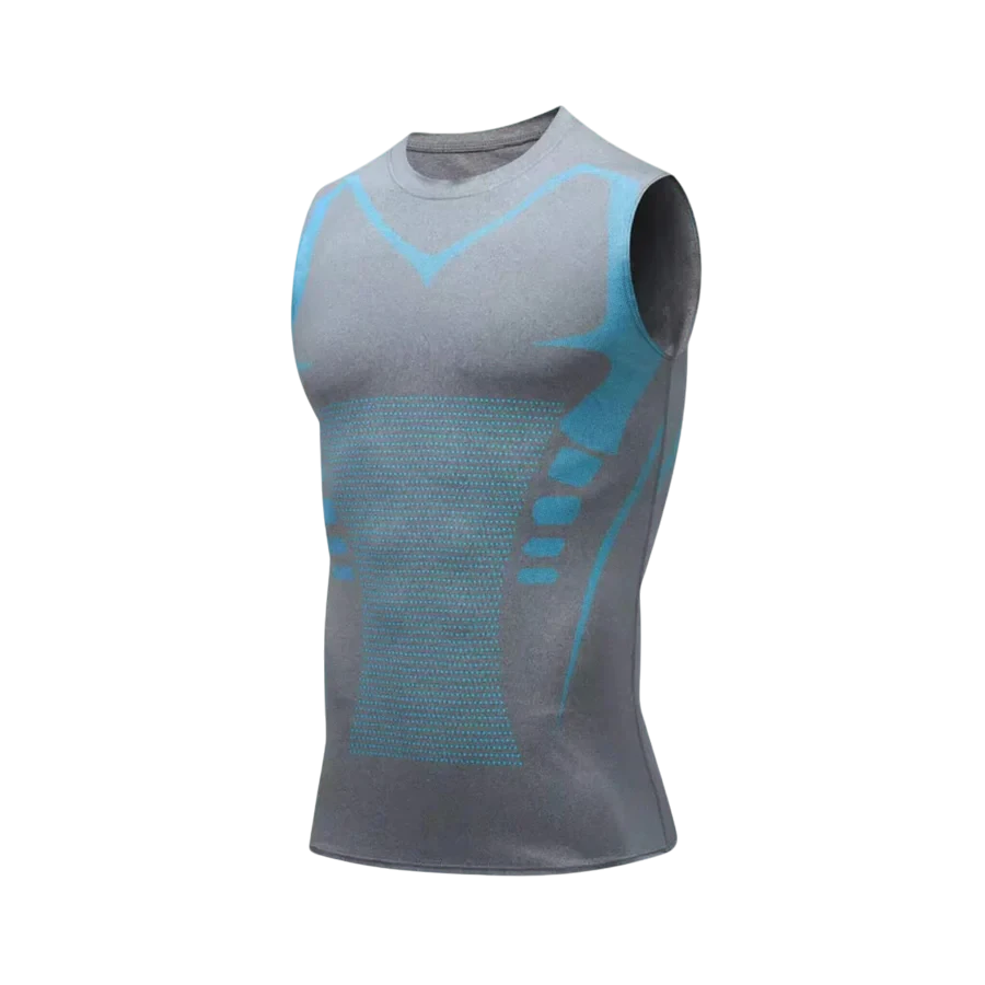 Débardeur de compression WEST UNIT Karbon gris avec détails bleus pour affiner la silhouette et améliorer la posture