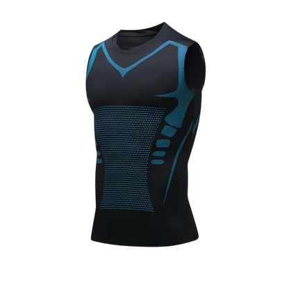 Débardeur de compression WEST UNIT Karbon noir avec détails bleus pour affiner la silhouette et améliorer la posture
