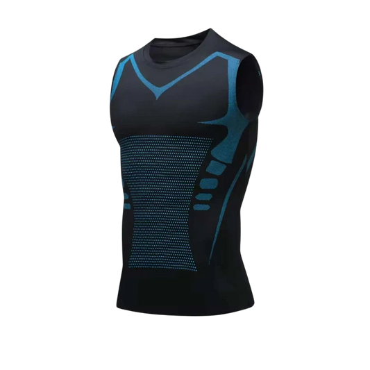 Débardeur de compression WEST UNIT Karbon noir avec détails bleus pour affiner la silhouette et améliorer la posture