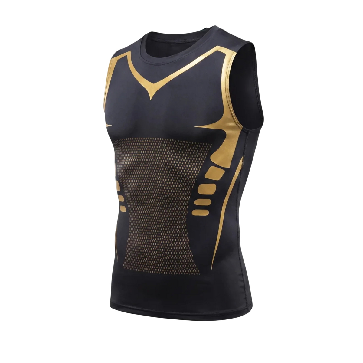 Débardeur de compression WEST UNIT Karbon noir et doré pour homme, conçu pour affiner la silhouette et la posture.
